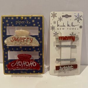 Bundle of 2 Packs Christmas Xmas Holiday Themed Hair Jaw Clips + Barrettes NWT